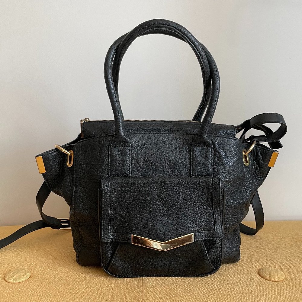 Time's Arrow Large Pebbled Black Trapeze Crossbody Bag